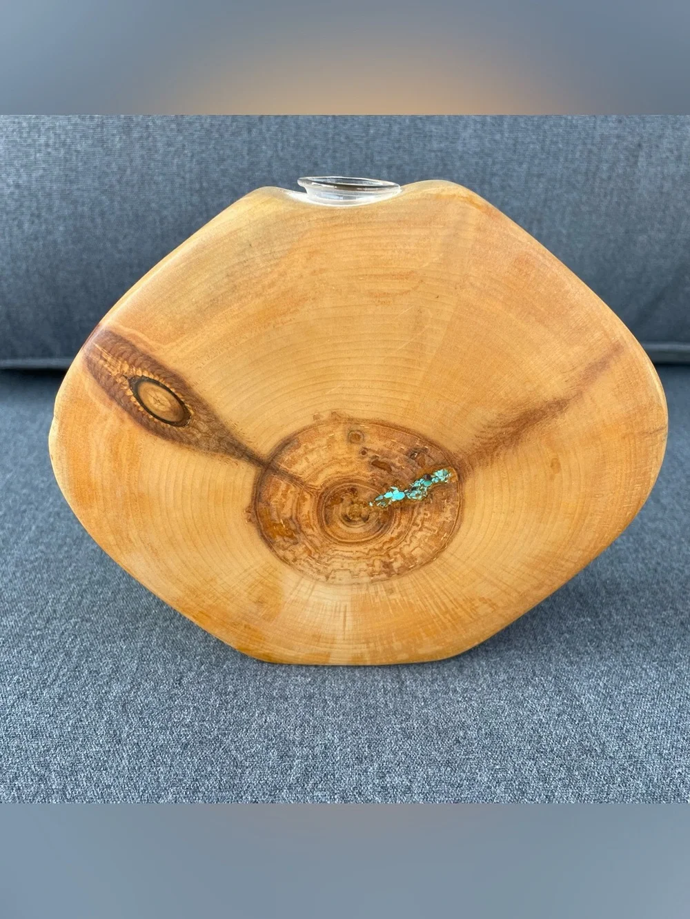 Uli Kirchler Studios Wood Carved Round Turquoise Bud Vase Handmade MCM